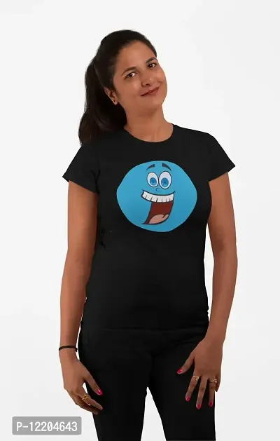 Shoppingara Women Cotton Regular Fit Blue Face Emoji Printed T-Shirts (Black, Medium)-thumb3