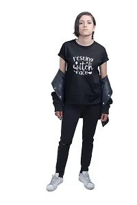 Shoppingara Women Cotton Regular Fit Witch Face Printed T-Shirts (Black, Medium)-thumb1