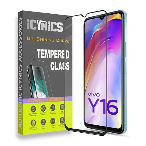 ICYNICS Tempered Glass for Vivo Y16 Anti-Fingerprint, Waterproof, Oil-resistant, Bubble-Free, Anti-Static with Full Screen Coverage & Easy Installation (Pack of 1)