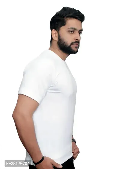 Elegant White Polyester Printed Round Neck Tees For Men-thumb3