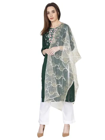 Stylish Cotton Blend Embriodery Kurti Pant With Dupatta