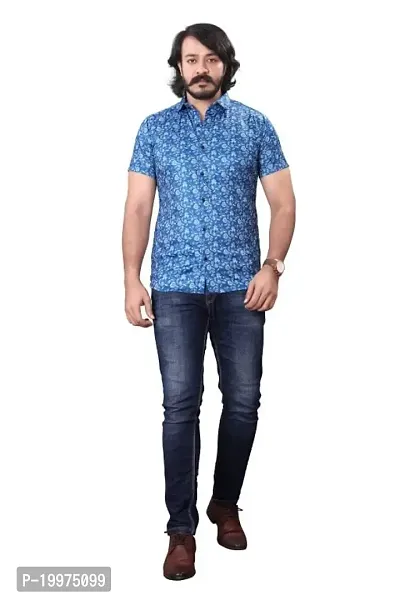 HASHTAG FASHION Men's Casual Stylish Shirt (Sky Blue  White); Size:- Large - HAGFO_D06-BLU