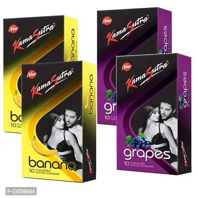 Kamasutra Mango, Orange, Strawberry and Chocolate Flavoured Dotted Condom  (Set of 4, 40S) (10 In Each Pack)