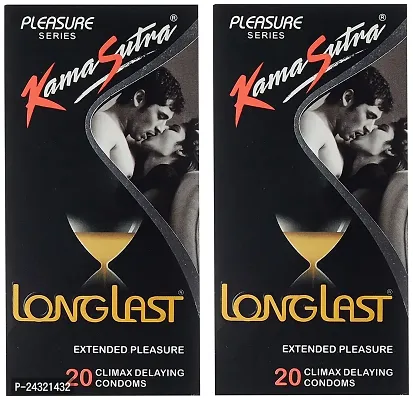 KamaSutra LongLast Condoms for Men | Climax Delaying Condoms with Dotted Texture | Made with Natural Rubber Latex | Lubricated Condoms | Pleasure Series | Pack of 2-20 Premium Condoms Each-thumb0