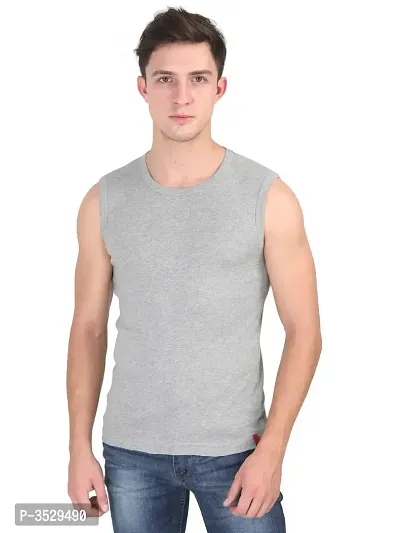 Men's Solid Round Neck Cotton Muscle Vest-thumb0