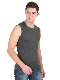 Men's Solid Round Neck Cotton Muscle Vest-thumb1