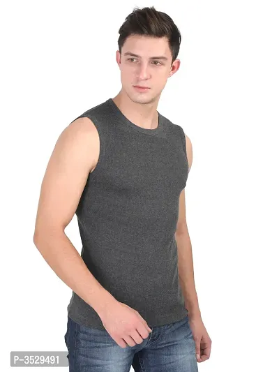 Men's Solid Round Neck Cotton Muscle Vest-thumb2