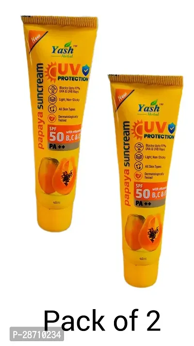 UV Protection Papaya Sunscreen SPF 50 With Vitamin B,C  E 40ml (Pack of 2)-thumb0