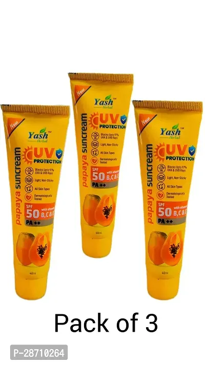 UV Protection Papaya sunscreen SPF 50 With Vitamin B,C  E 40ml (Pack of 3)-thumb0