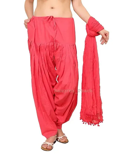 Women's Splendid & Best Regular Fit Semi Patiala Cotton Lycra Readymade Salwar with Plain Matching Dupatta. Size:- Free Size with Drawstring