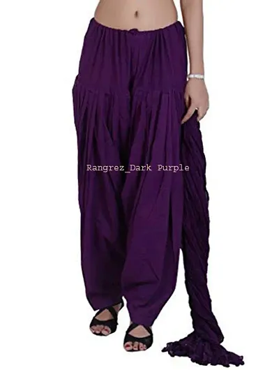 Bottom Line Women's Cotton Solid Full Patiala Salwar with Dupatta (Purple, Free Size)