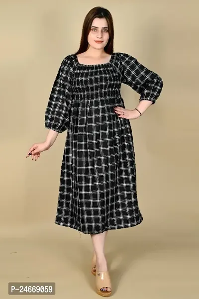 Classic Cotton Checked Dress for Women-thumb0