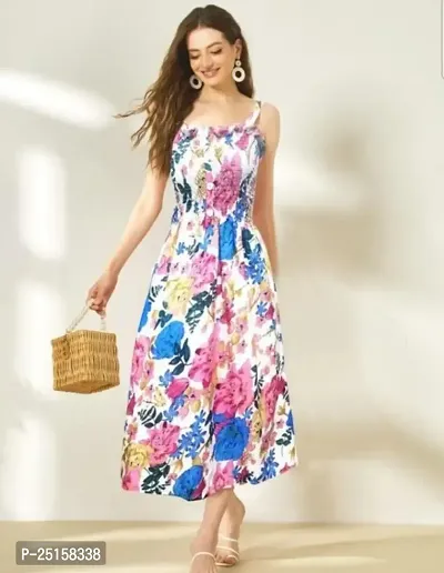 Classic Poly Crepe Printed Dress for Women-thumb0