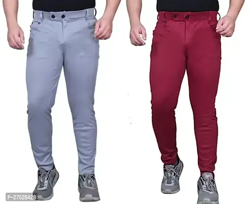 Stylish Multicoloured Lycra Solid Regular Track Pants For Men-Pack Of 2
