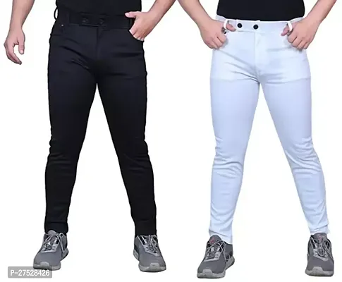 Stylish Multicoloured Lycra Solid Regular Track Pants For Men-Pack Of 2