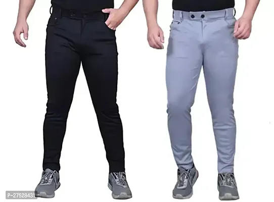 Stylish Multicoloured Lycra Solid Regular Track Pants For Men-Pack Of 2-thumb0