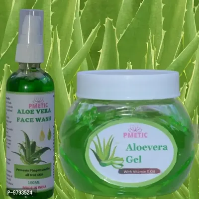Pmetic Aloevera Gel 200 gm, Aloevera Face wash 100ml For Face Man  Woman