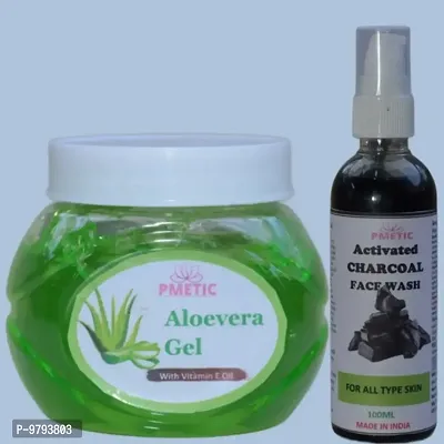 Aloevera gel 200gm , Charcoal Face Wash 100ml For Skin-thumb0