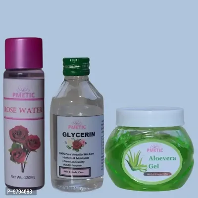 Pmetic Aloevera gel 200gm , Rose Water 100ml, glycerin 100ml For skin-thumb0