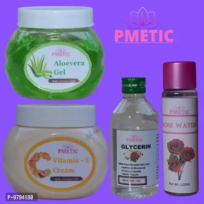 Pmetic Aloevera Gel 200Gm, Vitamin _C Cream200gm, Rose Water 100ml, Glycerin 100ml For Face Man  Woman