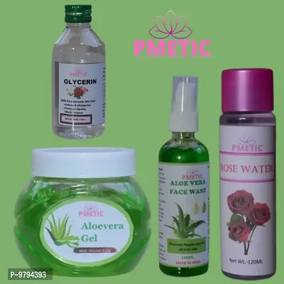 pmetic Aloevera gel 200gm, Rose Water100ml, Glycerin 100ml , Aloevera Face Wash-thumb0