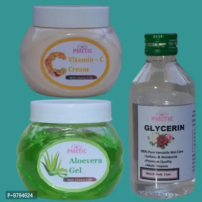 pmetic Aloevera Gel200gm, Vitamin-C Cream200gm, Glycerin 100ml For Skin-thumb0