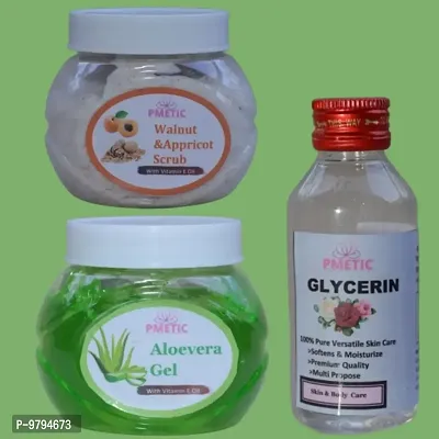 pmetic Aloevera Gel 200gm, Walunt  Appricot Scrub 200gm, Glycerin 100ml For Face