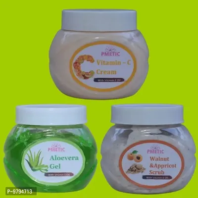 Pmeric Aloevera Gel200gm, Vitamin-C Cream 200gm, Walunt  Appricot Scrub 200gm For Face-thumb0