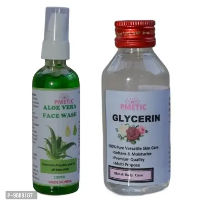 Pmetic Aloevera Face wash 100ml, glycerin 100ml For Skin-thumb0