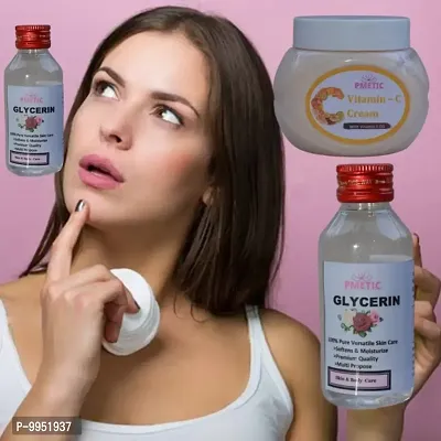 Pmetic Vitamin-C Cream 200gm, Glycerin 200ml For Face Man  Woman