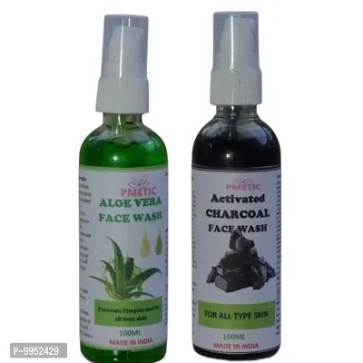 Pmetic Aloevera Face Wash 100ml, Charcoal Face Wash 100ml For Face MAn  Woman-thumb0
