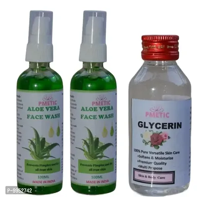 Pmetic Aloevera Face Wash 200ml, Glycerin 100ml For Face Man  Woman