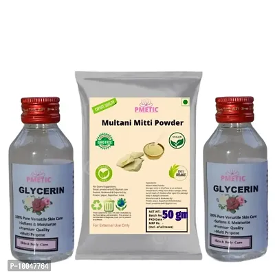Pmetic Multani mitti Powder 50gm, Glycerin 200ml, For Face-thumb0