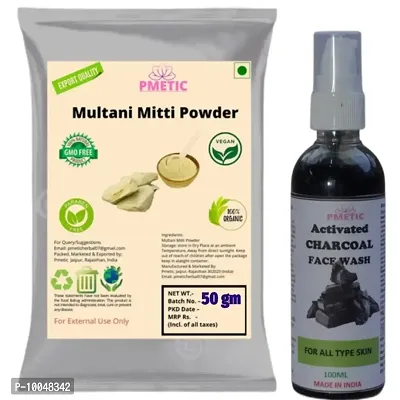 Pmetic Multani Mitti Powder 50gm, Charcoal Face Wash 100ml For Face-thumb0
