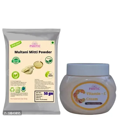 Pmetic Multani Mitti powder 50gm, Vitamin-C Cream 200gm, For Face-thumb0