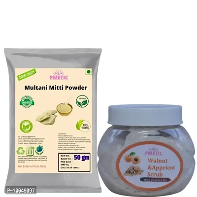 Pmetic Multani Mitti powder 50gm,Walunt  Appricot Scrub 200gm, For Face-thumb0