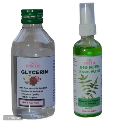 Pmetic Glycerin 100ml, Neem Face Wash 100ml For Skin