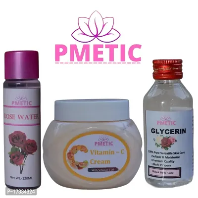 Pmetic Vitamin C Cream 200Gm, Rose water 100ml, Glycerin 100ml For face