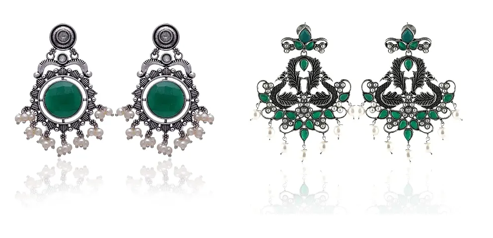 Eivri Fancy Oxidized Jewellery Earring For Women Girls (Combo-2 Green-Green) For Diwali Gift in combo