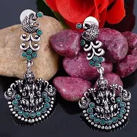 Eivri Dark Antique Celebrity Laxmi Long Earring For women  Girls (Color-Green) For Rakhi Gift-thumb2