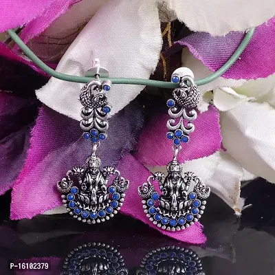 Eivri Dark Antique Celebrity Laxmi Long Earring For women  Girls (Color-Blue) For Rakhi Gift-thumb3