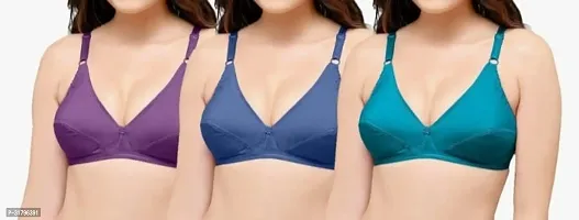 Stylish Multicoloured Cotton Blend Solid Bras For Women Combo Of 3-thumb0