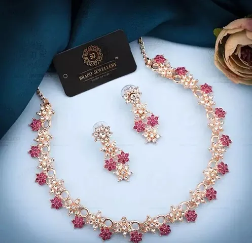VISAMART JEWEL Brass Gold-plated Pink Jewellery Set (Pack of 2) (000-DOT-Rosegold-pink)