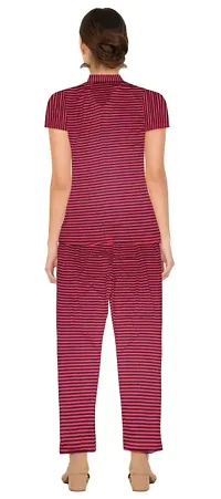 COMFORT WEAR GIRLSIH FRONT OPEN NIGHT SUIT. (RED)-thumb1