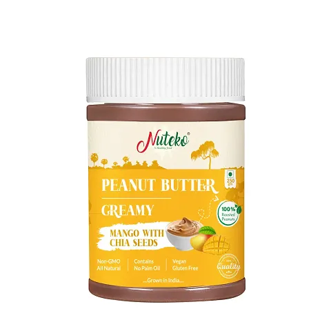 Peanut Butter Mango with Chia Seeds 250gm | 100% Roasted Peanuts | 26 g Protein | No Refined Sugar | Natural | Gluten Free | Cholesterol Free | No Trans Fat | High Fibre | No Salt