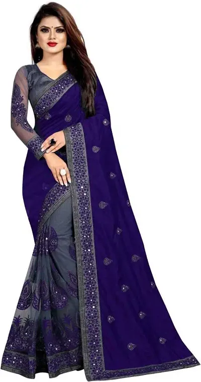 Stylish Multicolored Chiffon Embroidered Saree with Blouse Piece