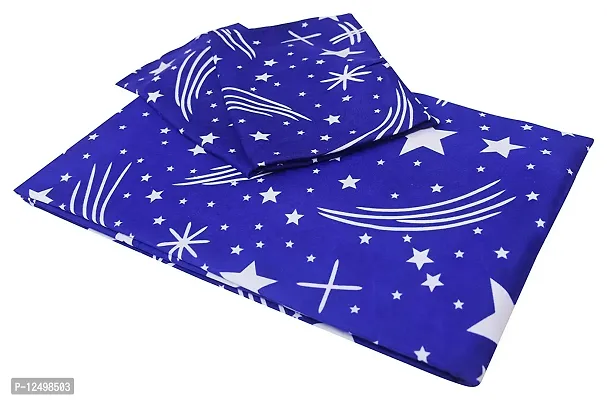 DEVICE Cotton Blend Lite Weight 144 TC 3D Double Size (90 X 90) Bedsheet with 2 Maching Pillow Covers (Blue Star)-thumb3