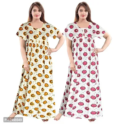 KHUSHI PRINT Women's Cotton Nightwear Maternity Maxi Gown (Pack of 2 Pcs,) Black,Maroon-thumb0