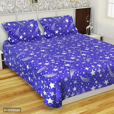 DEVICE Cotton Blend Lite Weight 144 TC 3D Double Size (90 X 90) Bedsheet with 2 Maching Pillow Covers (Blue Star)