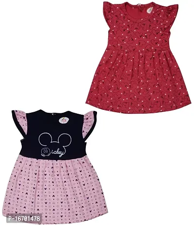 Little Buds Baby Girl Cotton Printed Pack of 2 Frock Red;Pink Colour-thumb0